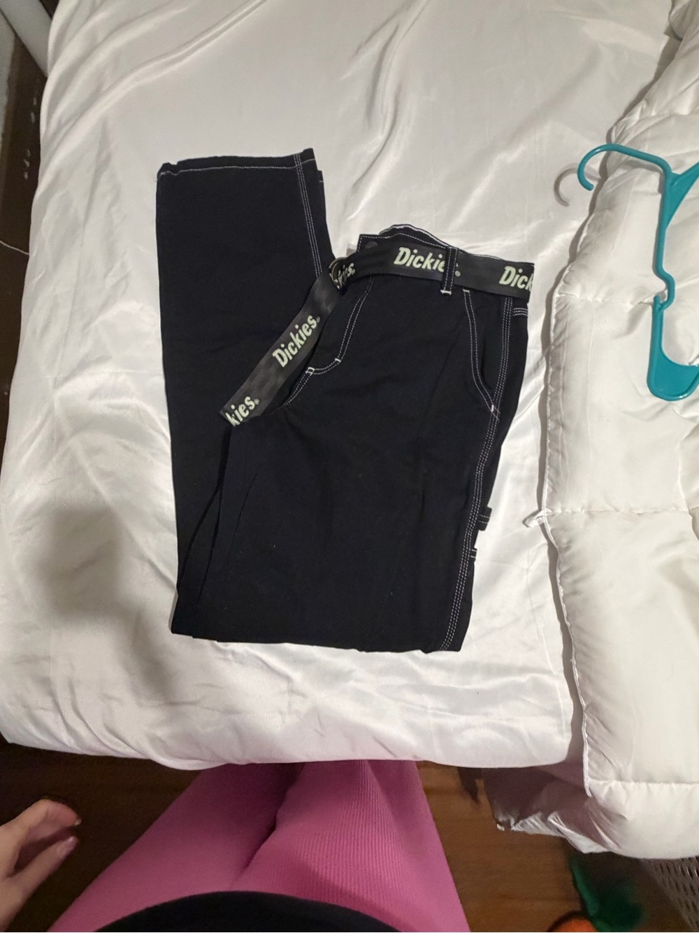 Dickies Black Pants with Logo Belt and Contrast Stitching